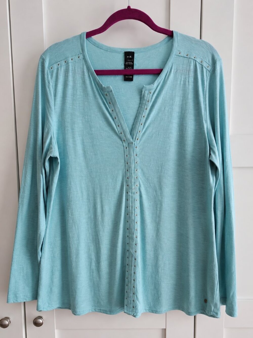 Olsen Aqua Blue 100% Cotton Top | Studded Detail | XL | New Without Tags